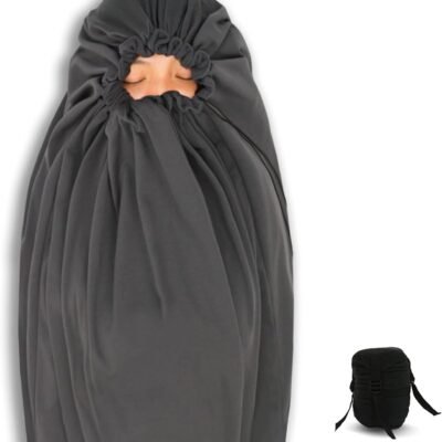 All Season Fleece Sleeping Bag Liner Adds Up to 27°F/ 15°C, Lightweight Mummy Sleeping Sack for Cold Weather and Winter Backpacking, Camping, Traveling with Drawstring Hood and Stuff Sack E629