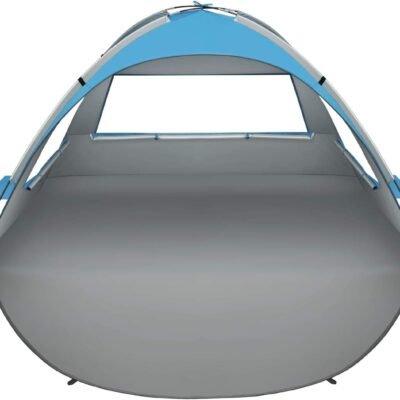 Beach Tent 2-3 Person Portable Sun Shade Shelter UV Protection, Extended Floor Ventilating Mesh Roll Up Windows Carrying Bag Stakes 6 Sand Pockets Fishing Hiking Camping,Blue